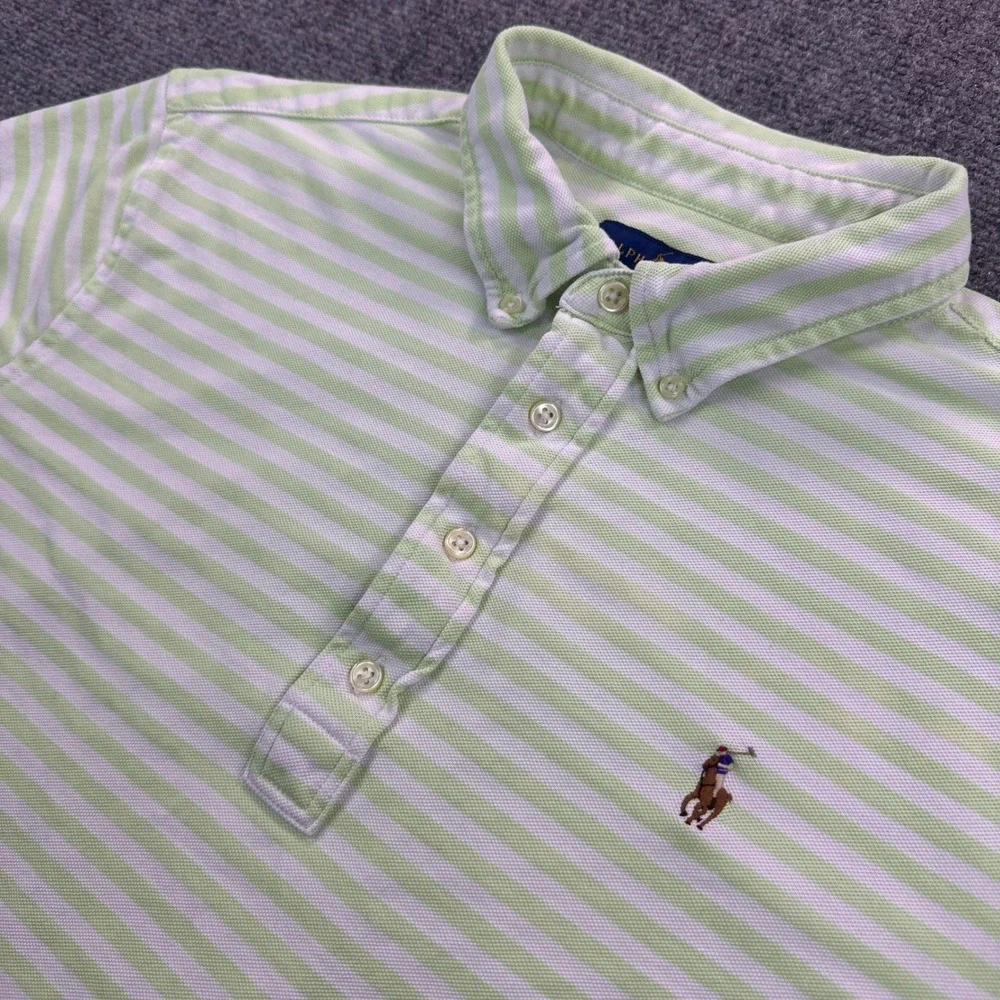 Ralph Lauren Men's‎ L Knit Oxford Polo Shirt Lime Green White Striped Flesh Pony